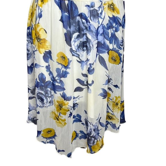 Enfocus Studio Dress Womens 10 Blue Yellow Sleeveless High Neck Floral Fit Flare - Picture 4 of 16